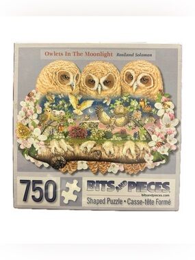 NIB Bits and Pieces 750pc Shaped Puzzle Owlets In The Moonlight Rosiland Solomon